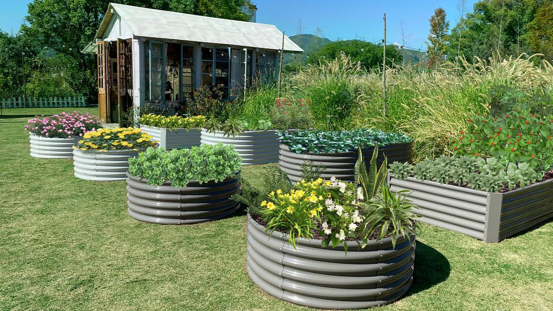 A Anleolife 2 Pack 48"x48"x18" Round Galvanized Metal Raised Garden Beds, Anti-Rust & Easy-Setup Outdoor Veggie