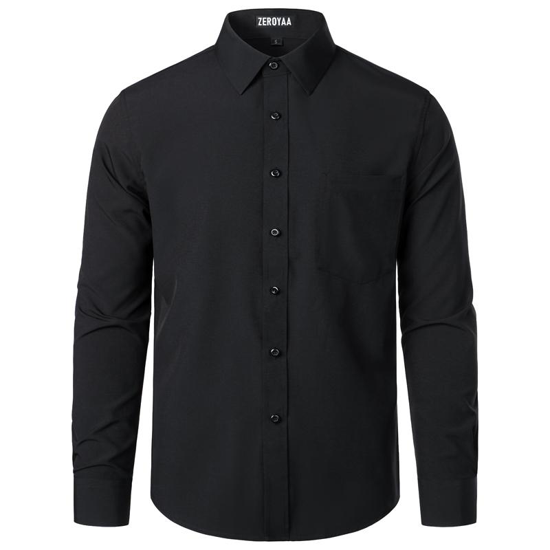 ZEROYAA Men's Regular Fit Orange Dress Shirt Solid Wrinkle-Free Long Sleeve Casual Business Button Up Shirts with Pocket Camisa de Vestir Mens 4th of July Shirt Sublime Shirt Beige Top Polyester Fabric