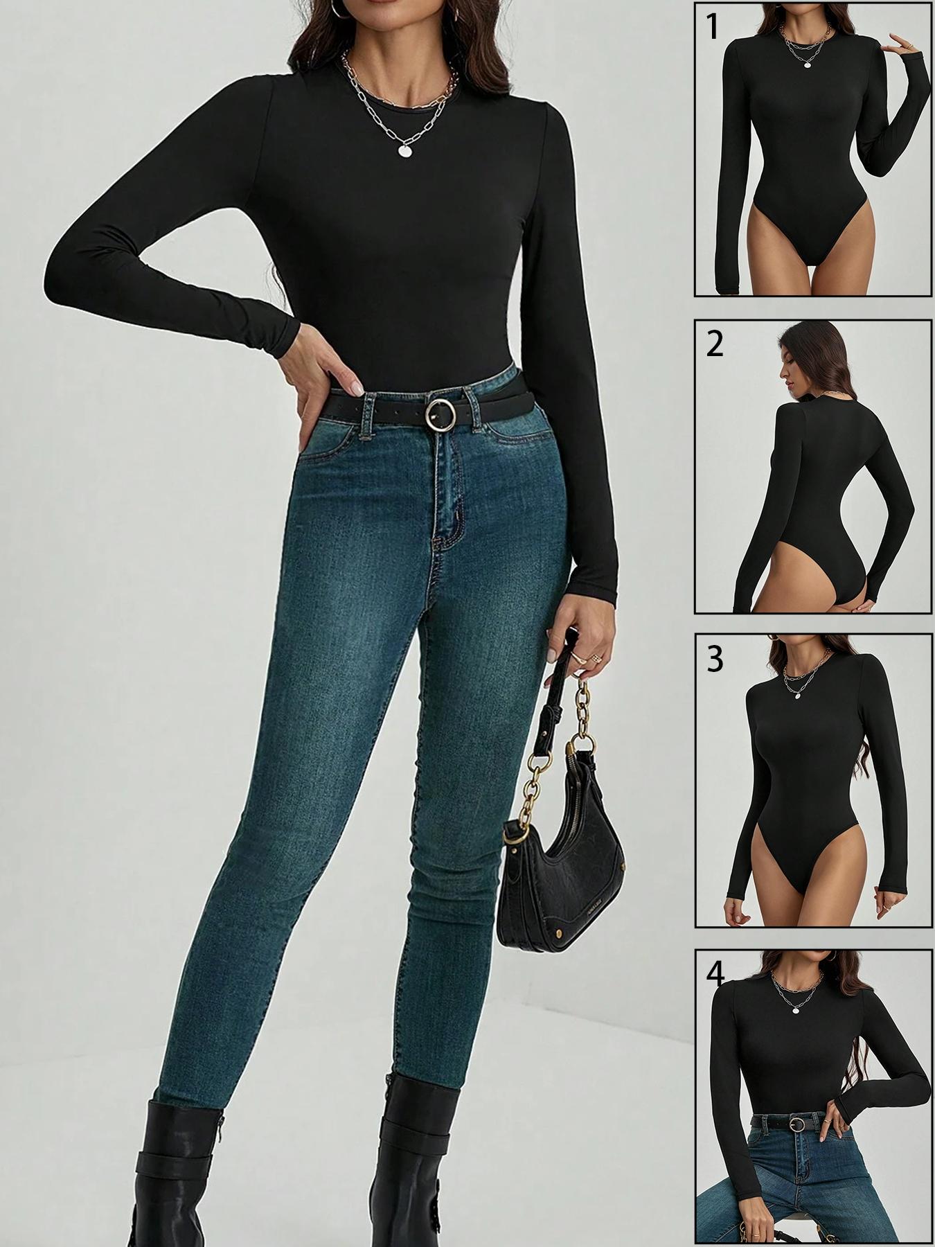 Women's Autumn Basic Solid Color Versatile Fitted Long Sleeve Bodysuit, Slim Fit Design, Suitable for Home, Sports, Work, Shopping, Gatherings and Bars.