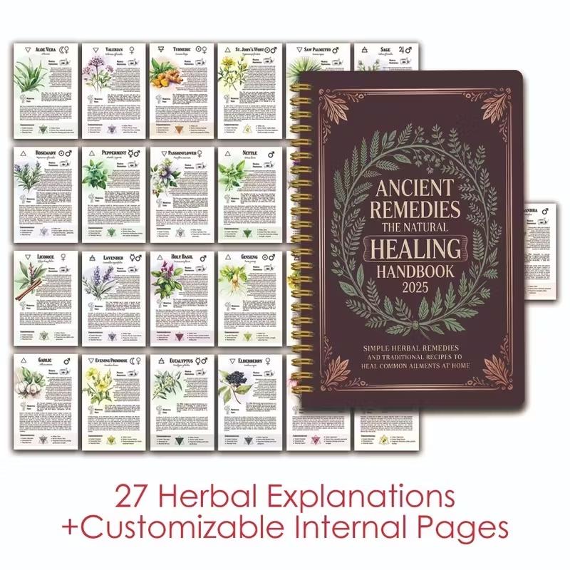 Herbal Cognitive Book, Herbal Therapy Encyclopedia with Plant Profiles, Natural Healing Guide, Home Aromatherapy Gift, Educational Herbal Manual