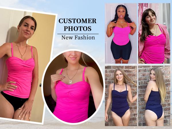 Holipick Tankini Top for Women V Neck Tummy Control Swim Top Ruched Bathing Suit Top Only No Bottom