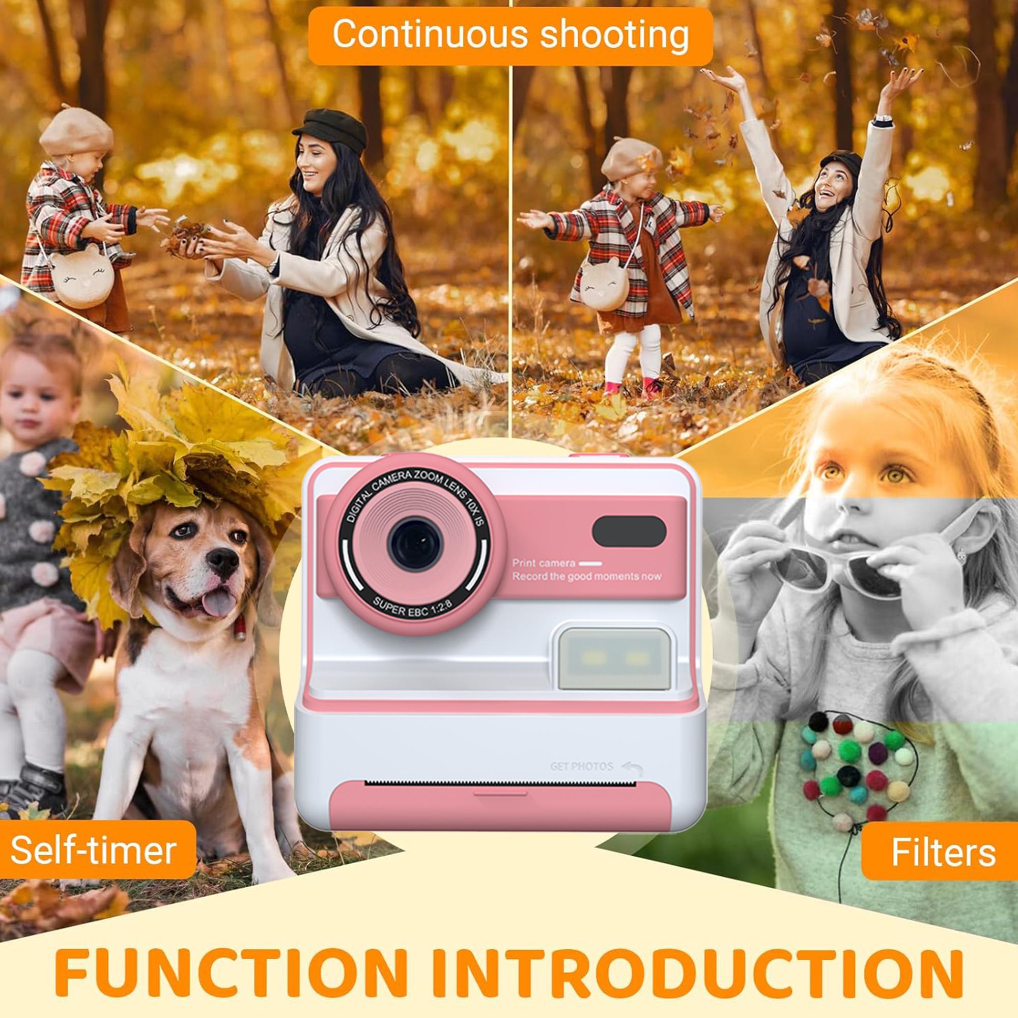 New Polaroid Camera, 1080P 2.4-Inch Screen Digital Instant Print Camera with Printing Paper & 32GB Card, Birthday Gift for Kids Aged 3-12