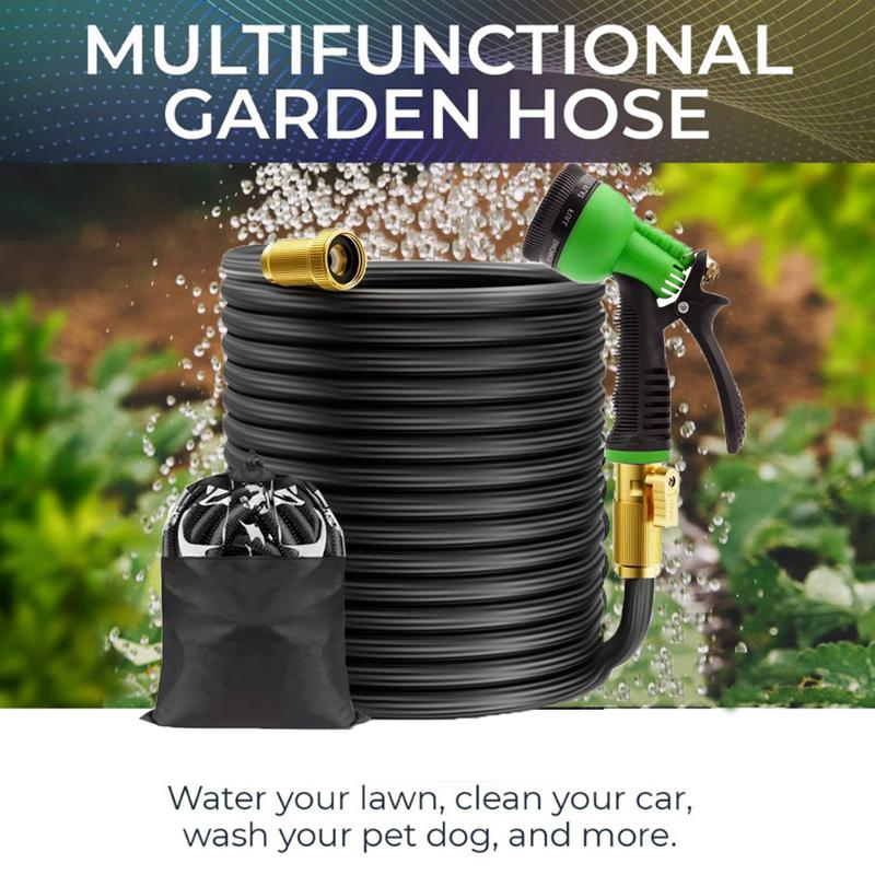 50/75/100ft Heavy-Duty Expandable Water Hose for Car Washing, Mult Function Nozzle, 3/4 Inch Solid Brass Fittings with Shrink Garden Hose Spray Gun Tools, Watering Equipment, Easy to Use and Store