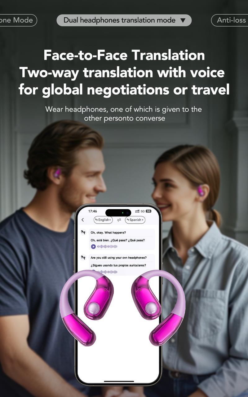 MINISO MS193 AI Headphones OWS Wireless Bluetooth 6.0 Earphones,134 Languages Translation,LCD Display Screen Charging Case,ENC Earbuds Smart Headsets   Chargeable Audio Black