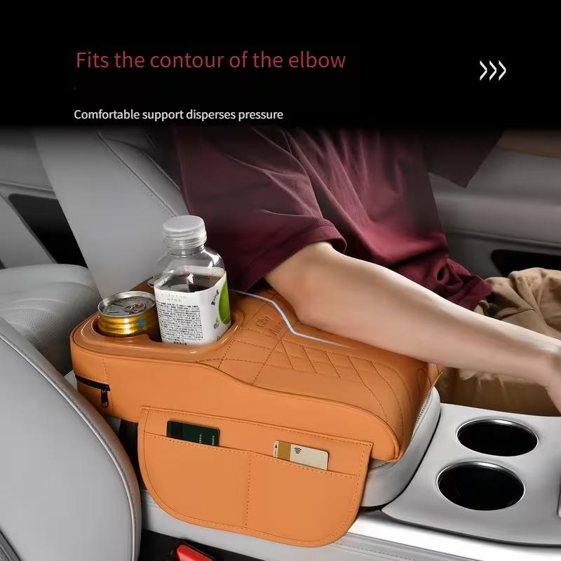 Multifunctional Car Armrest Storage Pad, Height Adjustable Cup Holder Organizer, Central Console Tissue Box Accessory for Vehicles, Car Storage Organizers, Car Cup Holders