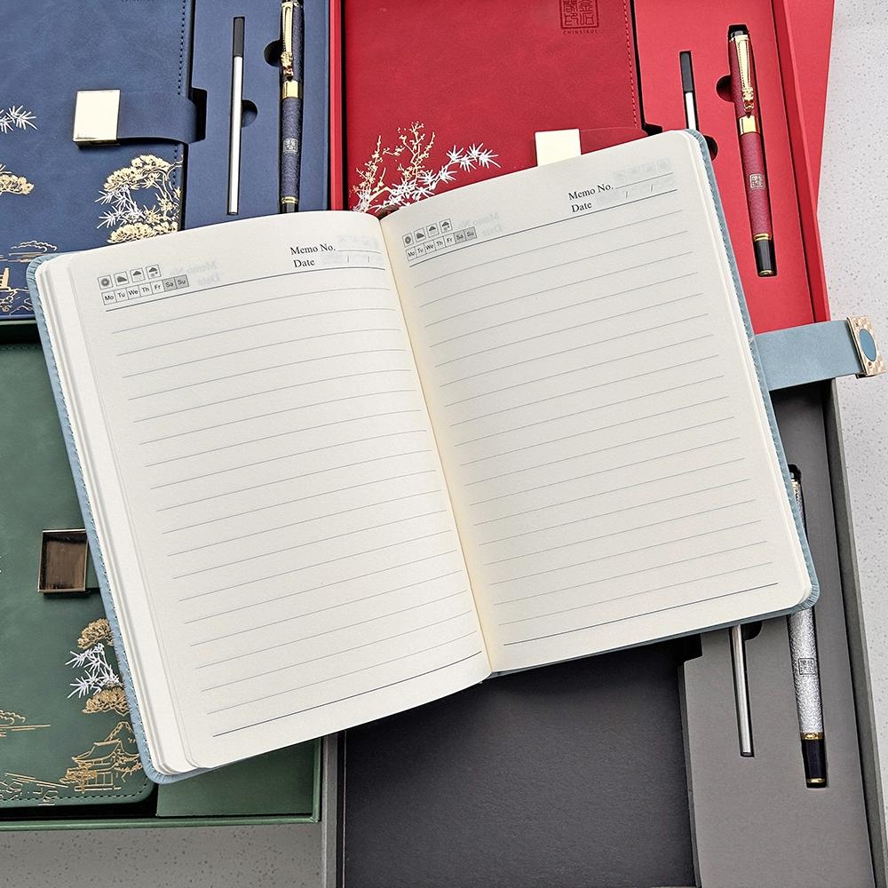 CHINSIKOL A5 PU Leather Notebook Set, Hardcover Journal, Chinese Style Embossed Pattern, Gold Foil Stamping, Gold Foil Accents, Glossy Clasp, Thick Paper, Includes Metal Pen & Replacement Ink Cartridge