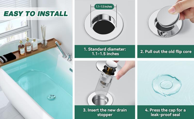 Pop Up Bathroom Sink Drain Strainer Hair Catcher, Sink Drain Stopper with Removable Stainless Steel Filter Basket, for US Universal Bathroom Kitchen Basin Sink Stopper Replacement,Christmas New Year Gift