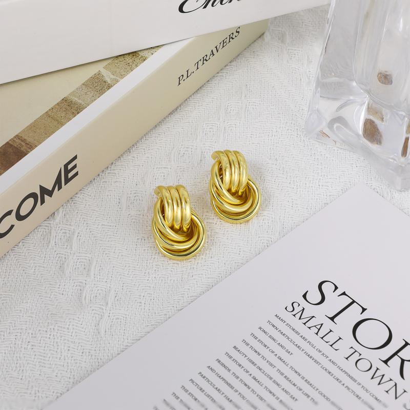 Aprilery Knot Link Circle Drop Earrings for Women | Minimalist Geometric Dangle Stud Jewelry