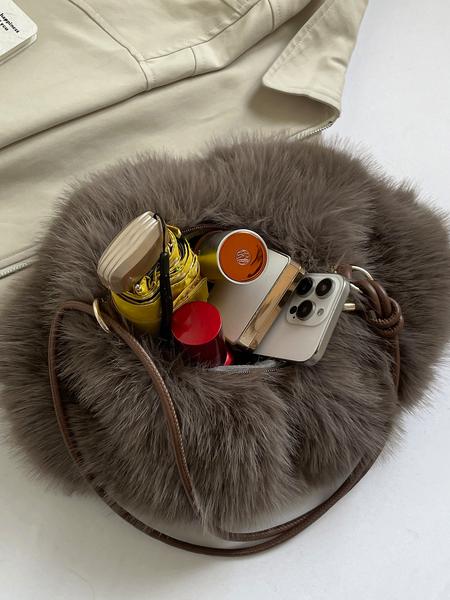 1pc Women's Shoulder Bag Solid Color Clear Color Crossbody Bag Plush Fashion Versatile Leisure Simple and Elegant Suitable for Autumn and Winter Travel, Work Commute, Shopping, Dinner Women's Shoulder Bag