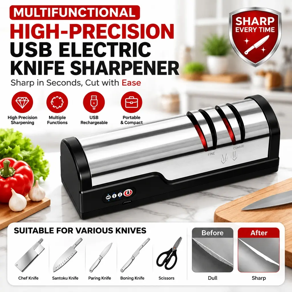 Portable USB Electric Knife Sharpener, High-Precision Multifunctional Household Kitchen Sharpening Tool