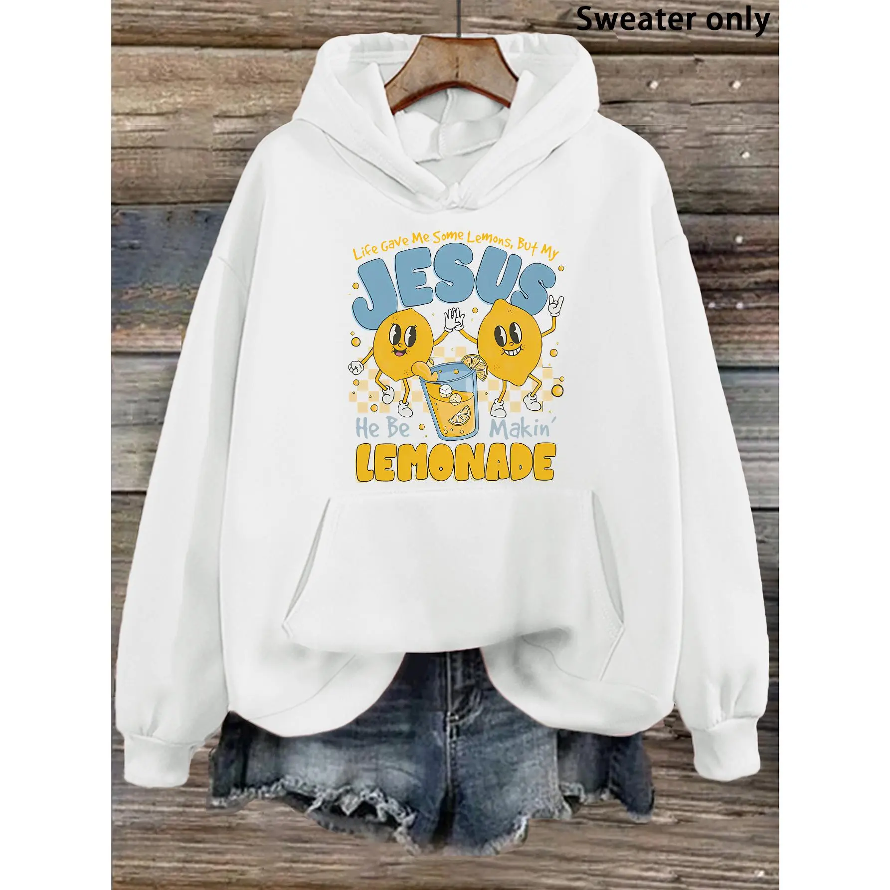 Women's "Life Gave Me Lemons, But My Jesus He Be Makin' Lemonade" Hooded Sweatshirt - Faith Apparel with Pockets, Soft Warm Fall/Winter Streetwear, Comfortable Casual Gift for Church Outfits