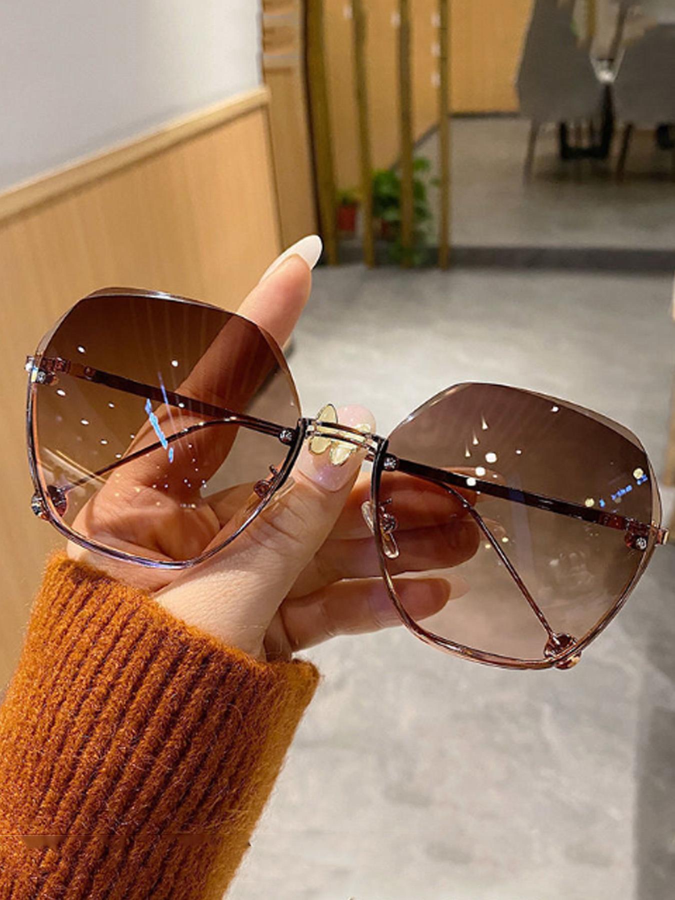 Unisex Minimalist Geometric Sunglasses (1 Pair), Trendy Vintage Rimless Sunglasses for Everyday Use, Fashionable Versatile Accessories for Outdoor Activities, Trendy Casual Sunglasses