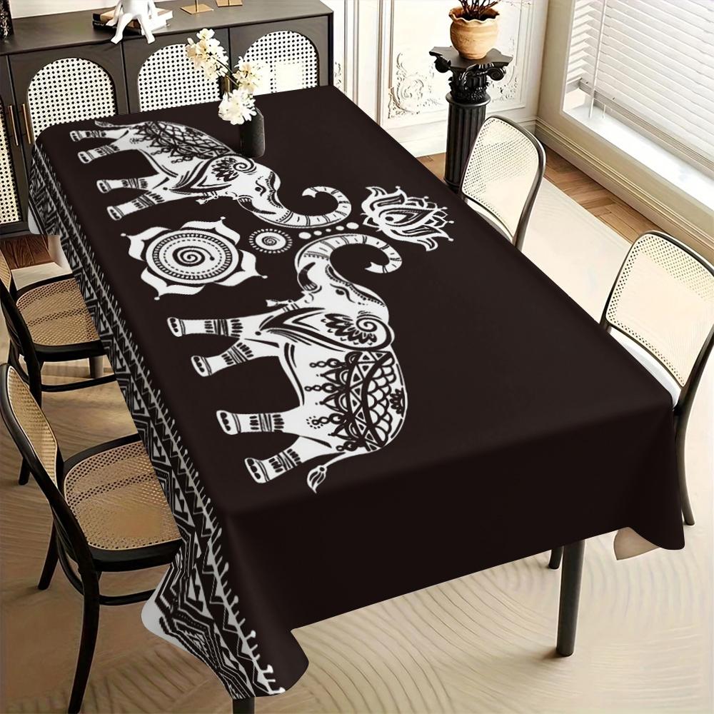 Bohemian Elephant Pattern Tablecloth Set, Fabric, Suitable for Dining Tables, Tea Tables, TV Stands, Picnic Mats, Home and Party Use, Picnic Table Cover