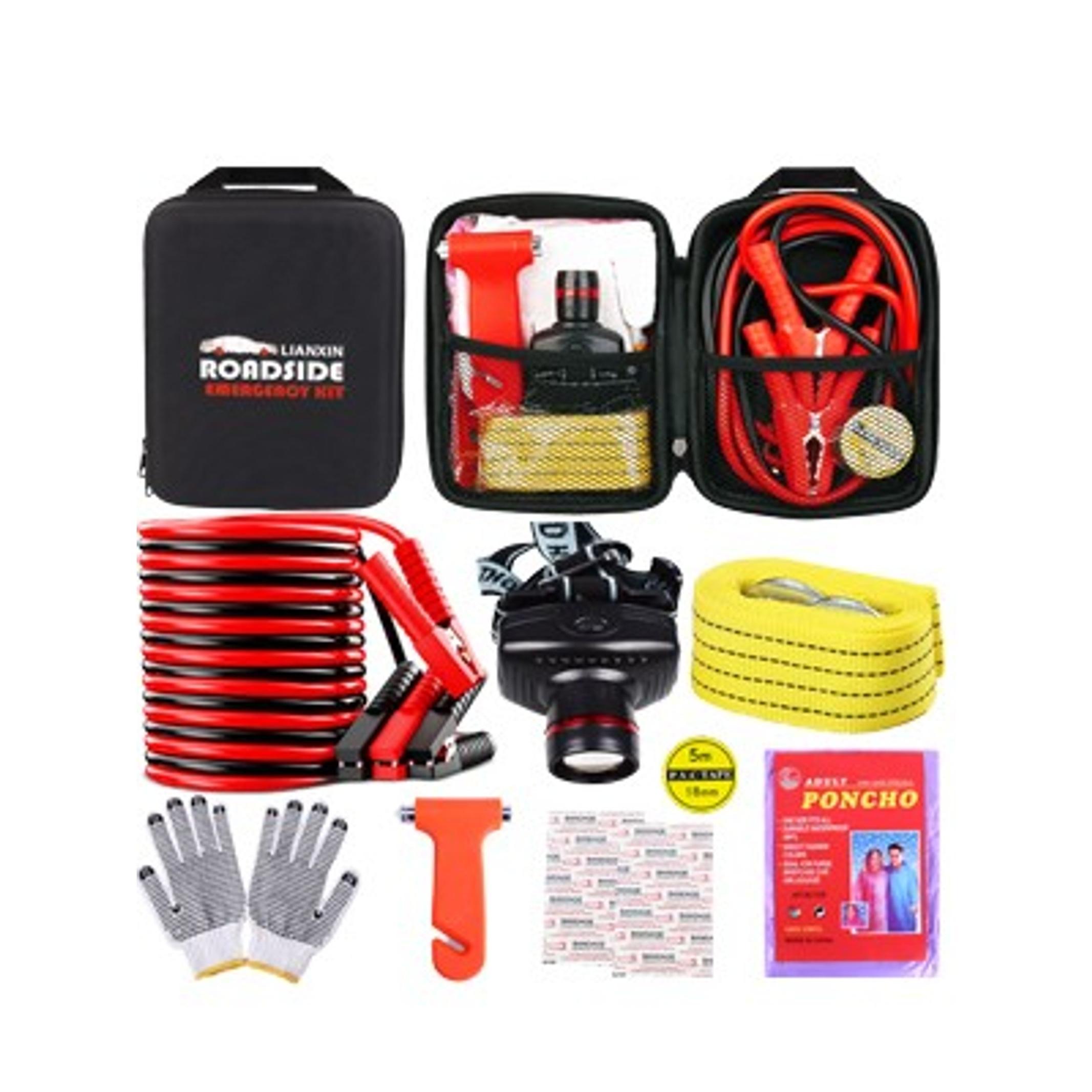 Car Roadside Emergency Kit with Jumper Cables, Tow Straps, Headlamp, Safety Hammer, Gloves - Complete Car Safety Kit, Ideal Gift for New Drivers Car Roadside Emergency Kit with Jumper Cables, Tow Straps, Headlamp, Safety Hammer, Gloves - Complete Car Safety Kit, Ideal Gift for New Drivers