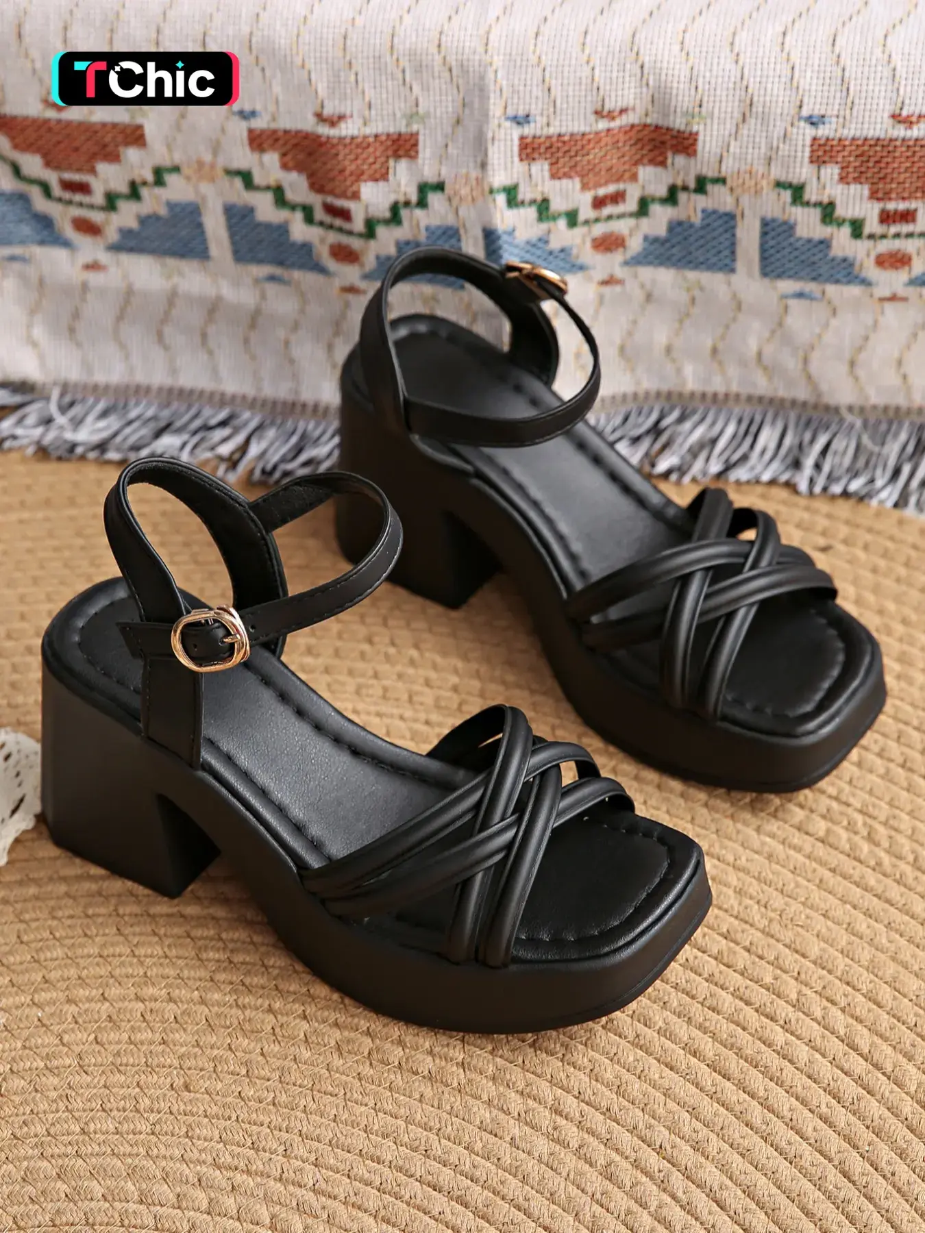 Women's Fashionable Cross Strap Heeled Sandals, Casual Comfortable High Heel Dress Sandals for Daily Wear, Trendy All-match Flatform Sandals for Women & Girls, chic summer footwear