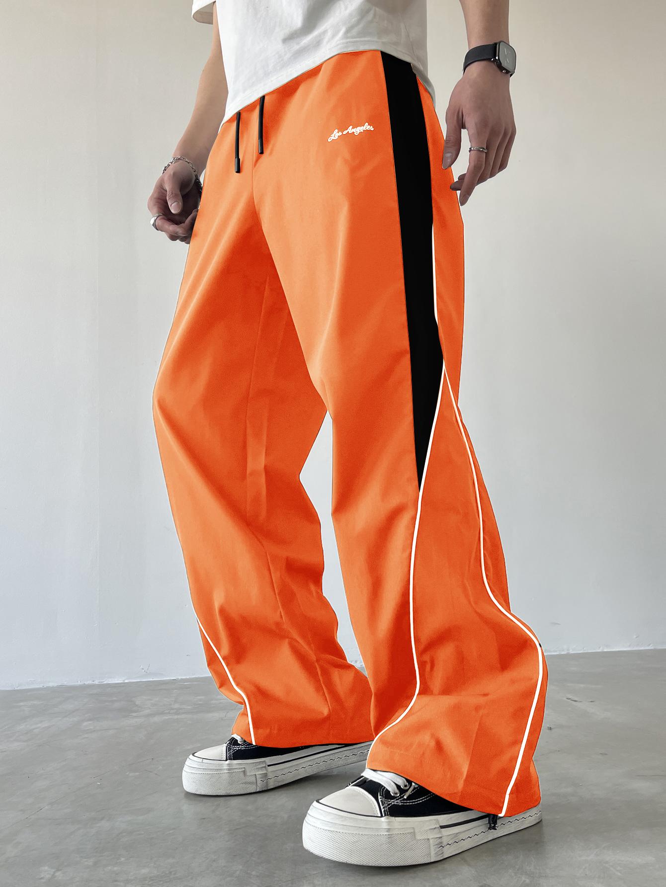 Men's Oversize Baggy Track Pants - Y2K Menswear Streetwear Stylish Loose Windbreaker Pants, Elastic Waist Drawstring Athletic Sportswear Casual Wide Leg Joggers for Everyday Street Use
