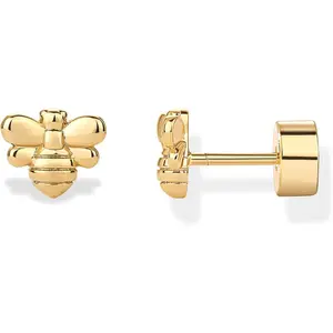 14K Gold Plated Dainty Flat Back Earrings for Women - Hypoallergenic Sterling Silver Posts Helix Cartilage Piercing Jewelry - Emoji Motif Bow Celestial Flatback Gold Stud Earrings Screw Back