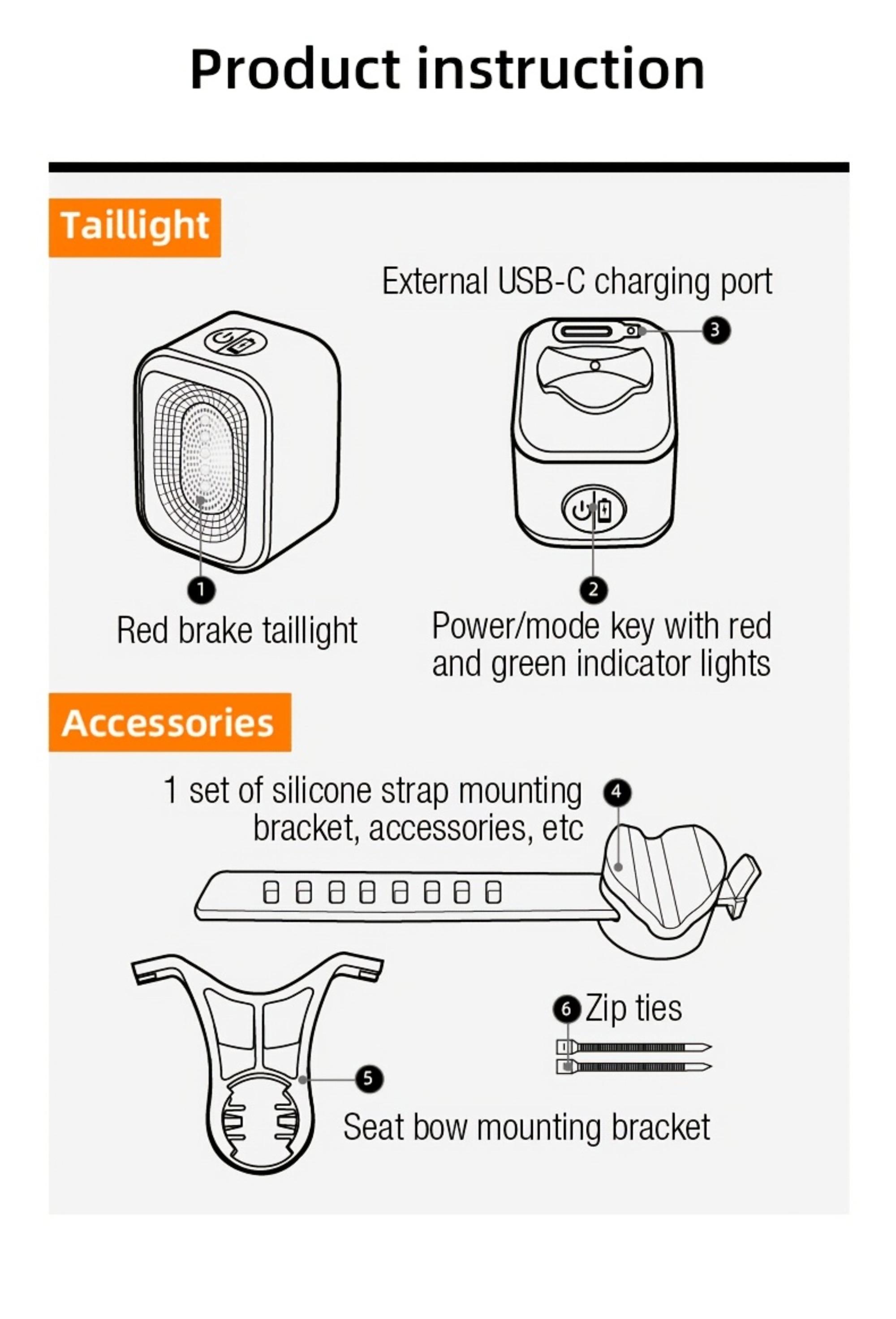 Oein, Bike Back Light Rechargeable, Brake Sensing Rear Lights, Auto On/Off, USB Rechargeable, 4 Mode, 2Installations Ultra Bright LED Warning Back Bicycle Bicycle Accessories