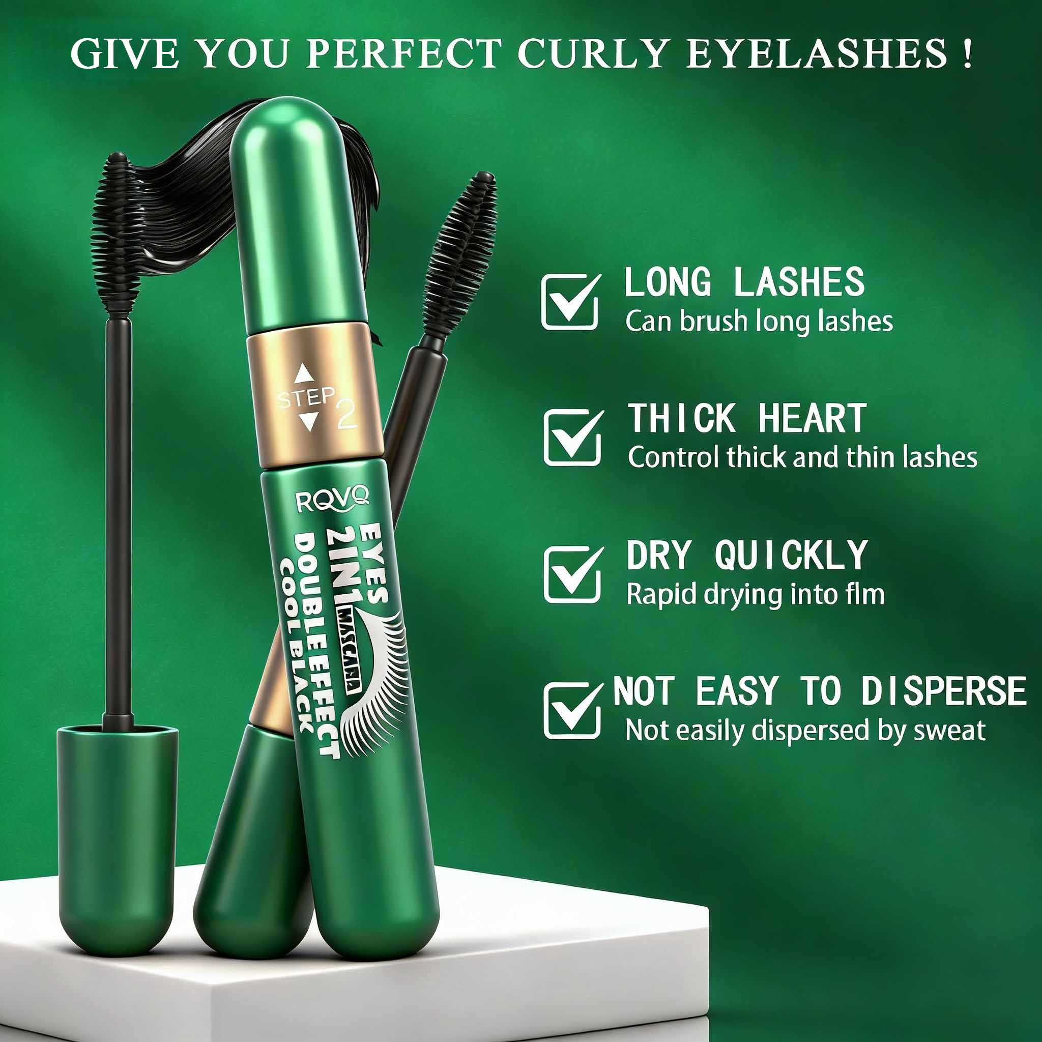 2-in-1 waterproof mascara, anti-smudging, non-greasy, long-lasting, curling mascara, Eyelashes Mascara, Smudge Proof Mascara
