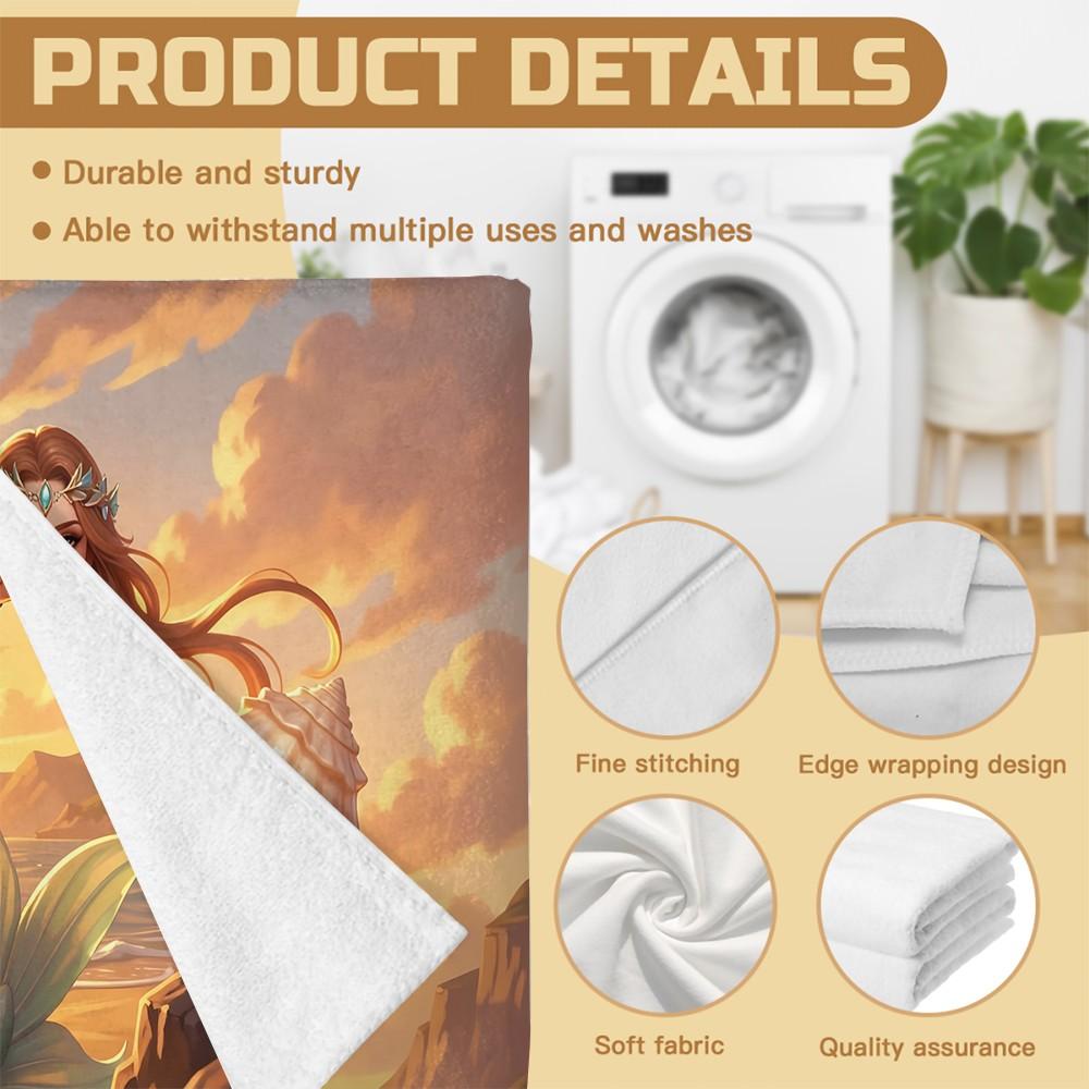 1 Pcs Dreamy Ocean Mermaid Beach Towel, Soft Skin-Friendly Quick Dry Absorbent, Lightweight Portable Sand Free Sun Protection, Vacation Aesthetic Blanket for Girls Beach Photoshoots