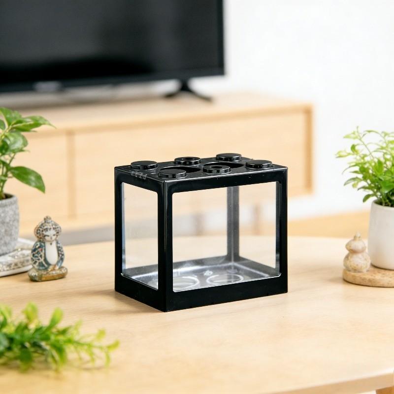 1/2 Pieces,Stackable Mini Betta Fish Tank, Desktop Small Transparent Aquarium, Creative Home Office Decor