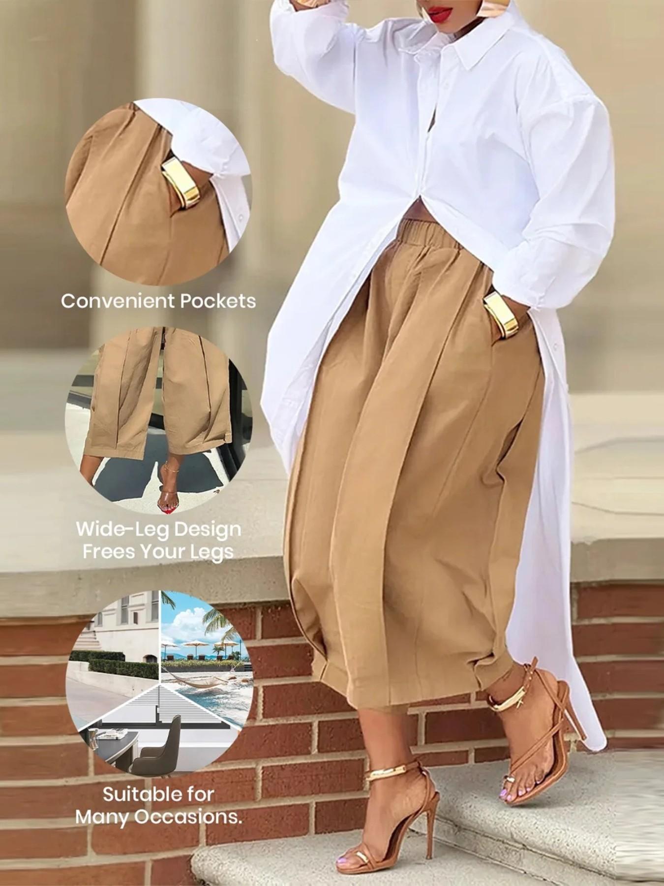 Women's Loose Solid Color Capri-Pants CroppedTrousers, 100% Cotton Summer ComfortableBreathable Fabric, Daily Versatile ElasticWaistband Lantern Pants with Pockets BottomsWomenswear Casual Bridal Basic Minimalist Casual Chic Bottoms