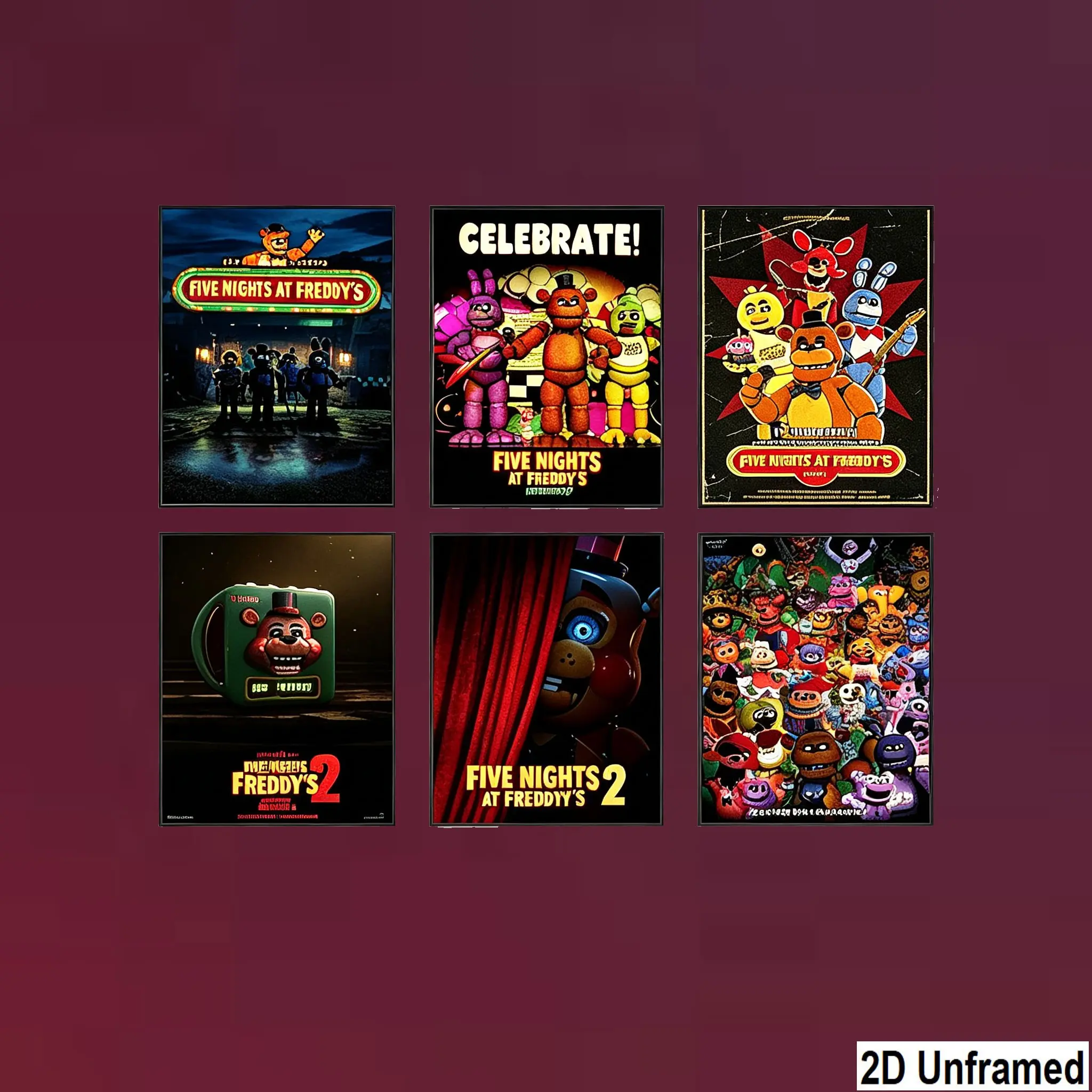 6pcs Five Nights at Freddy's Movie Poster Wall Art Canvas, Unframed Painting, Living Room Decor, Home Wall Art, Perfect Gift, High-Quality Print, Vibrant Colors, Unique Design, Illustrations, Aesthetic Wall Decor, Decorative Artwork