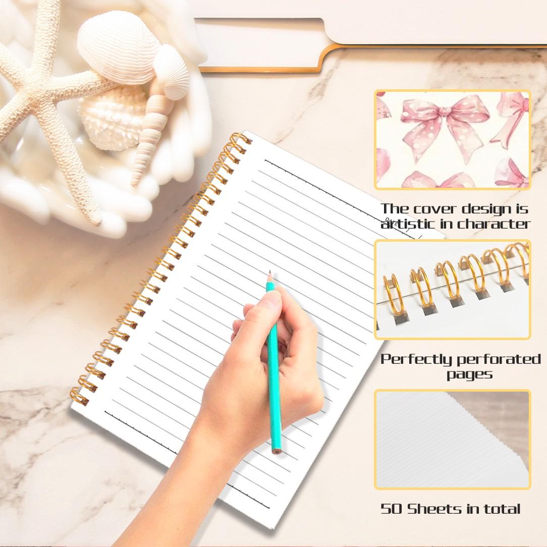 Butterfly Bow Notebook, Women's Aesthetic Journal, Fashion Office Supplies, 5.5x8.3 Inches, 50 Pages, School Stationery