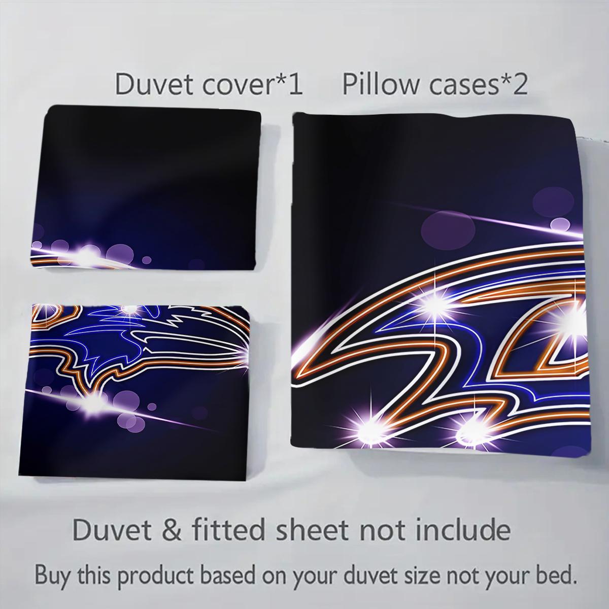 3Pcs,Baltimore Ravens  three-piece bedding set, soft, comfortable and skin-friendly, universal in all seasons, bedding set, no pillow core, no quilt core, suitable for bedrooms, guest rooms - (1 quilt cover + 2 pillowcases)