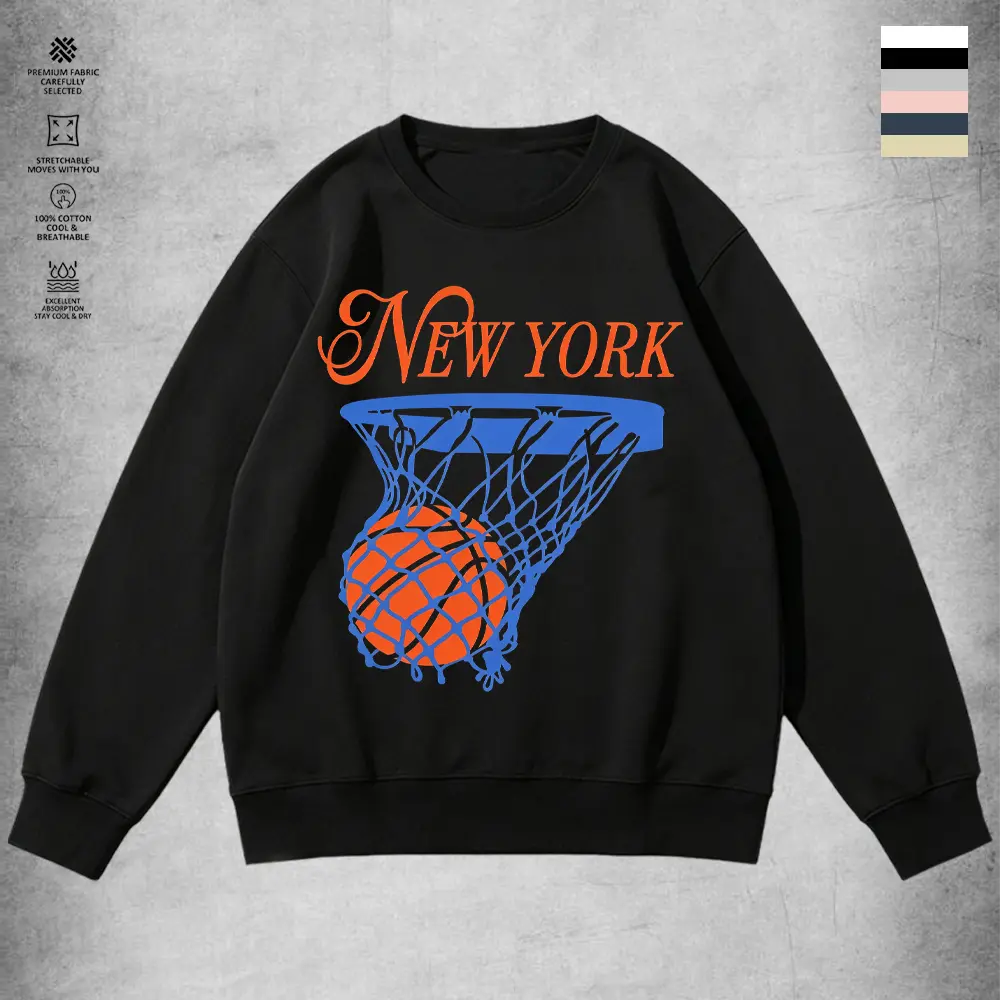 Crewneck Sweatshirt for Men, New York Basketball Hoop Graphic Fall Casual Pullover, Trendy Mens Clothing, tiktok shop clothes products, gifts for him, clothes for men, fall shopping, fall outfits Cotton Fabric