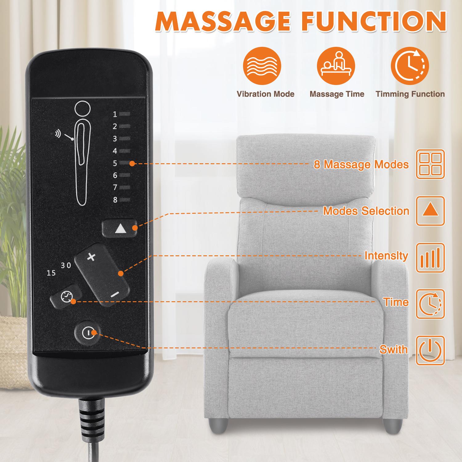 Massage & Heating Manual Recliner Sofa | Ergonomic Casual Chair for Living Room Relaxation Comfort Durable Chair Heater Remote Control Sturdy Material Black