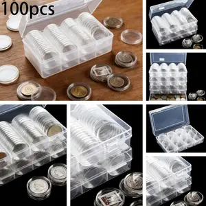 100pcs Coin Collection Storage Box Set, Transparent Plastic Organizer Container for Collectible Coins & Currency Preservation