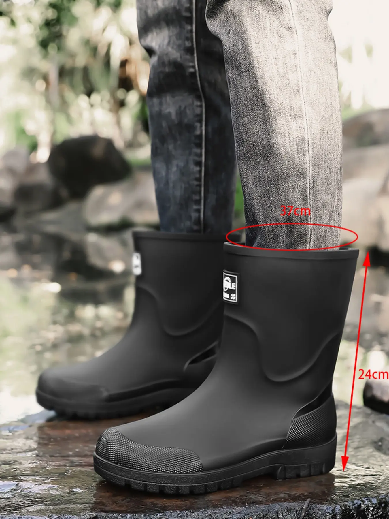 Men's Mid-Calf Rubber Waterproof Rain Boots Non-Slip Wear-Resistant Sole Reinforced Toe Lightweight Comfortable Outdoor Work Fishing Farming Footwear
