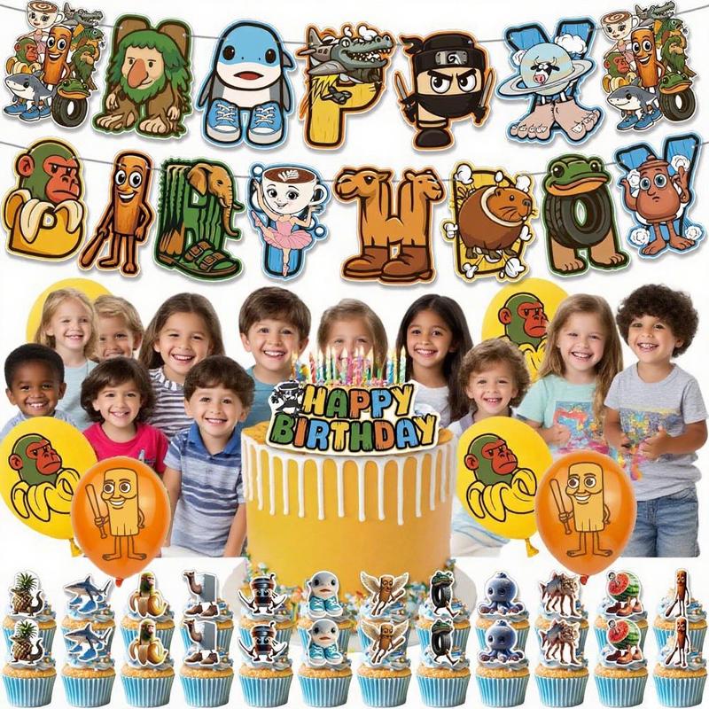 152pcs Eid al-Fitr "Shark in the Shoe" "Bombardiro Crocodilo" Themed Sahur & Birthday Party Decoration Set Includes Banner, Balloons, Cake Topper, Temporary Tattoos, Candy Bags (Party Theme)