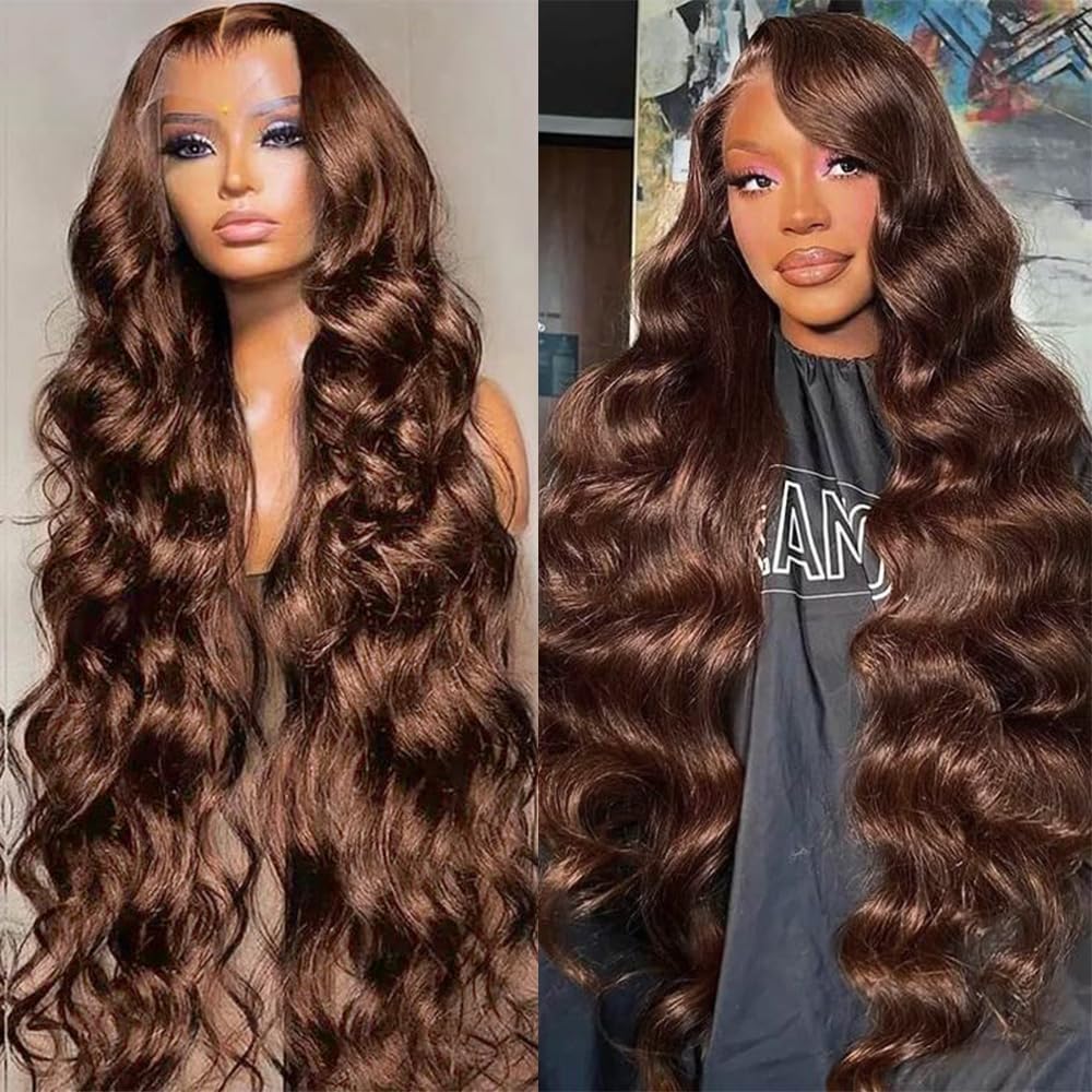 Chocolate Brown 13x6 Body Wave Lace Front Wigs Human Hair HD Transparent Pre Plucked with Baby Hair 180% Density Brazilian Virgin Hair TikTokShopBlackFriday