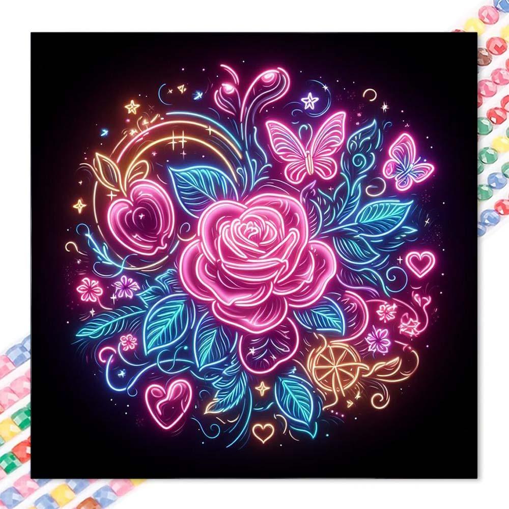 5D DIY Full Drill Round Diamond Painting Kit - Rose, Butterfly Mosaic Canvas DIY Wall Art, Home Wall Decoration