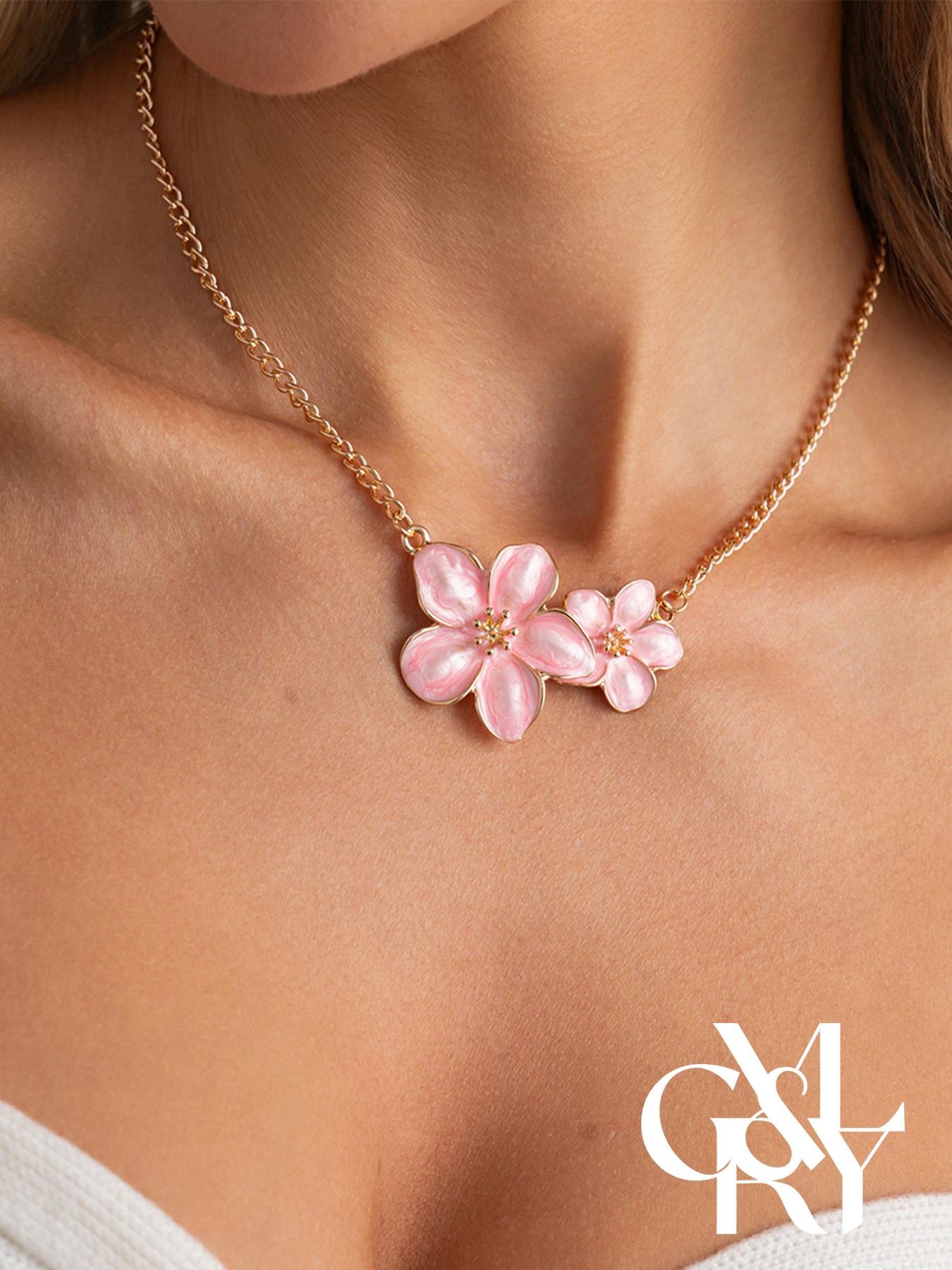 CYL&RY Y2K Double Flower Pendant Necklace for Women, Dainty Cable Chain with Pink/White/Blue Floral Charms, Perfect for Beach Vacations, Summer Outfits, Date Nights and Elegant Gatherings, Date Nights, Bridal Events Daily Wear
