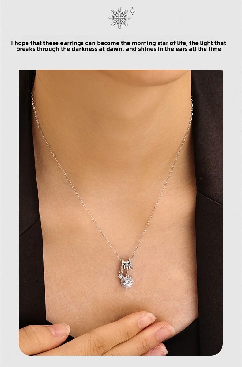Unique design exquisite heart-shaped zircon necklace, summer fashion temperament collarbone chain, versatile cross-border pendant accessory