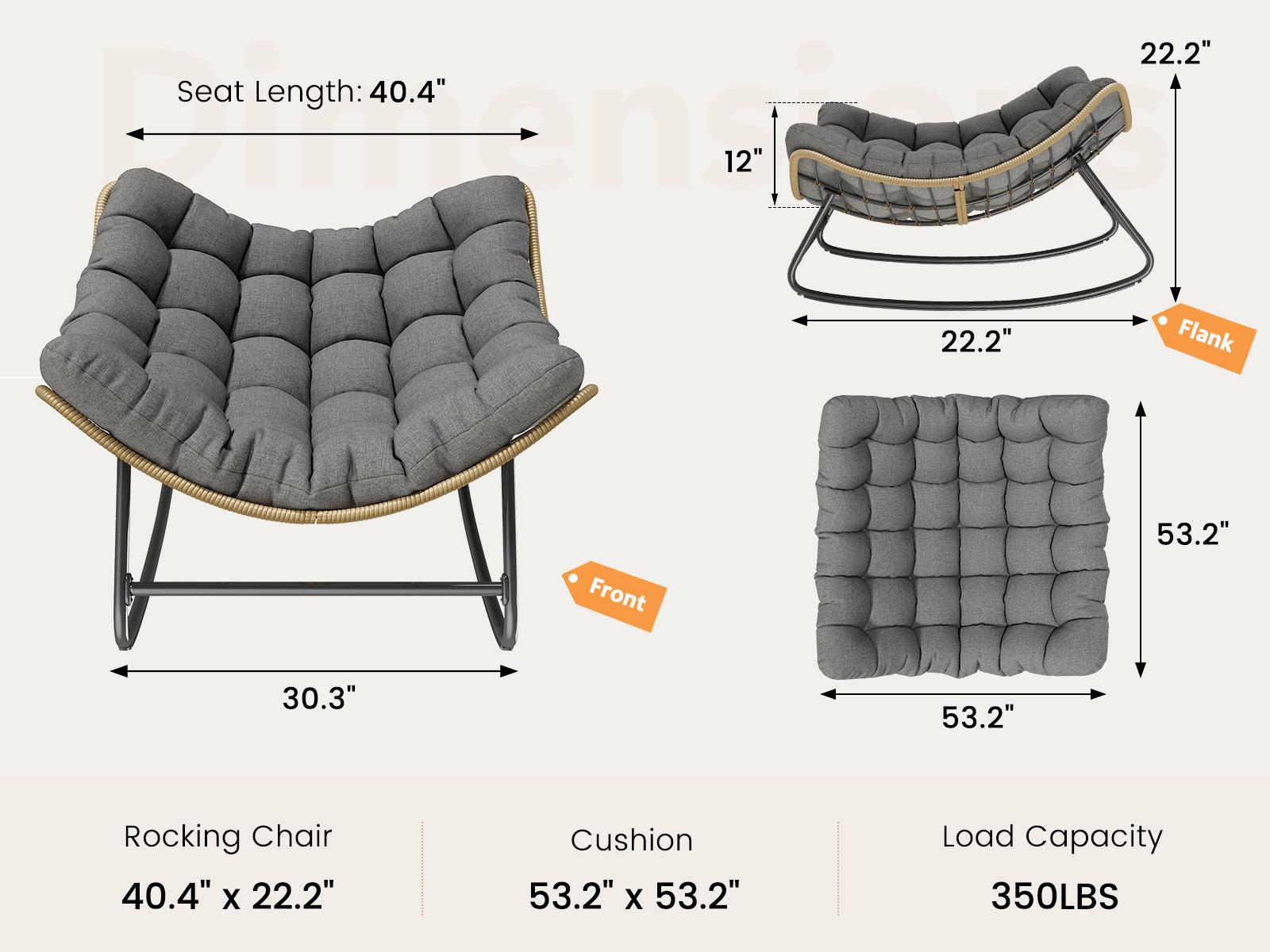 UDPATIO Outdoor Rocking Chair with Oversized Cushion Indoor/Outdoor Lounge Rocker for Greenish Garden Luxury Lounge Relax Leisure LivingRoom Furniture SpringGardening