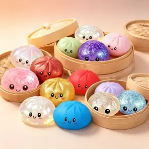 Glitter Dumpling Squishy with Box, Soft Sensory Squeeze Toy for Stress Relief, Mystery Glitter Dumplings, Decompression Dough, Not Blind Box, You Can Choose Your Favorite Color Freely