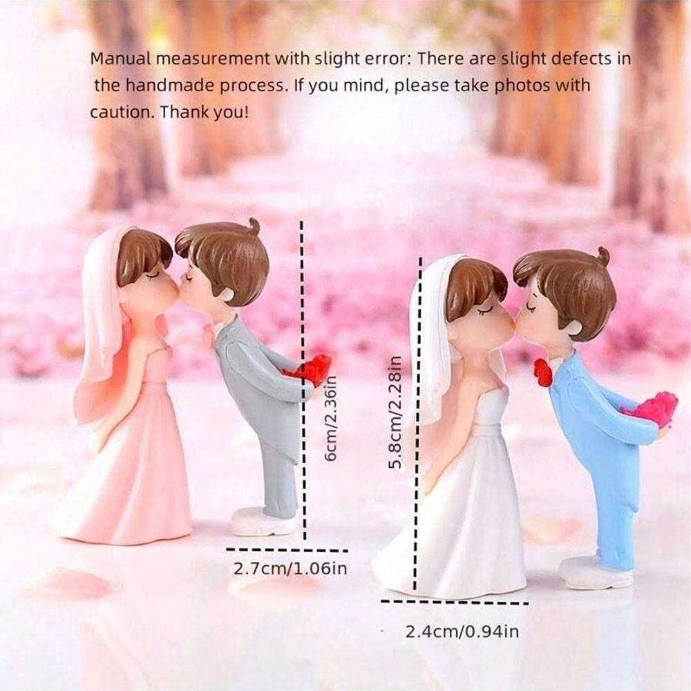 2pcs Cartoon Wedding Couple Statues, Plastic Miniature Landscape DIY Decor, Romantic Bride Decoration, Festive Display, Desktop & Window Shelf