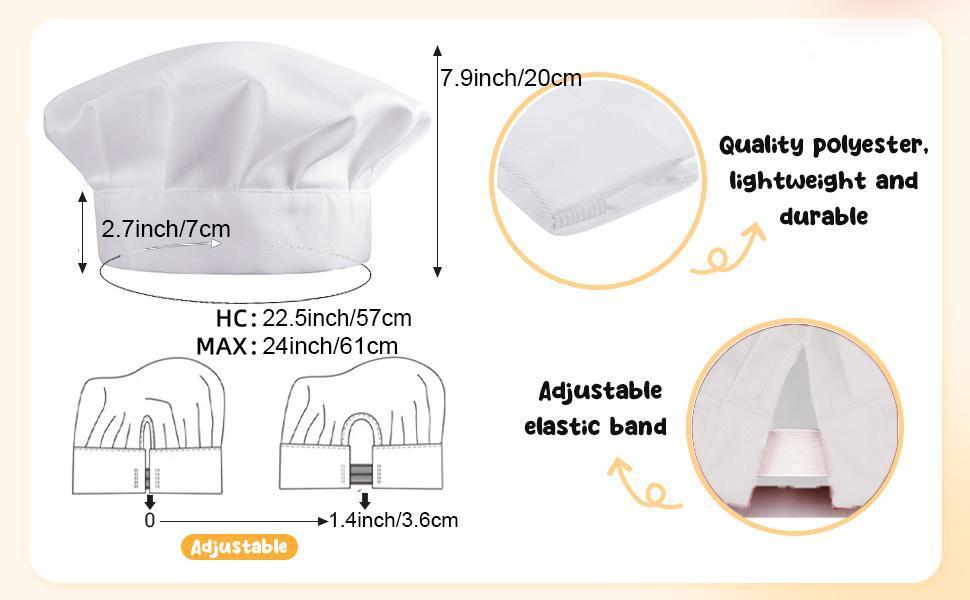 Catering Services Work Chef Hat Restaurant Kitchen Cook Hats Hotel BBQ Waiter Cap Cooking Bakery Adjustable Mushroom Caps