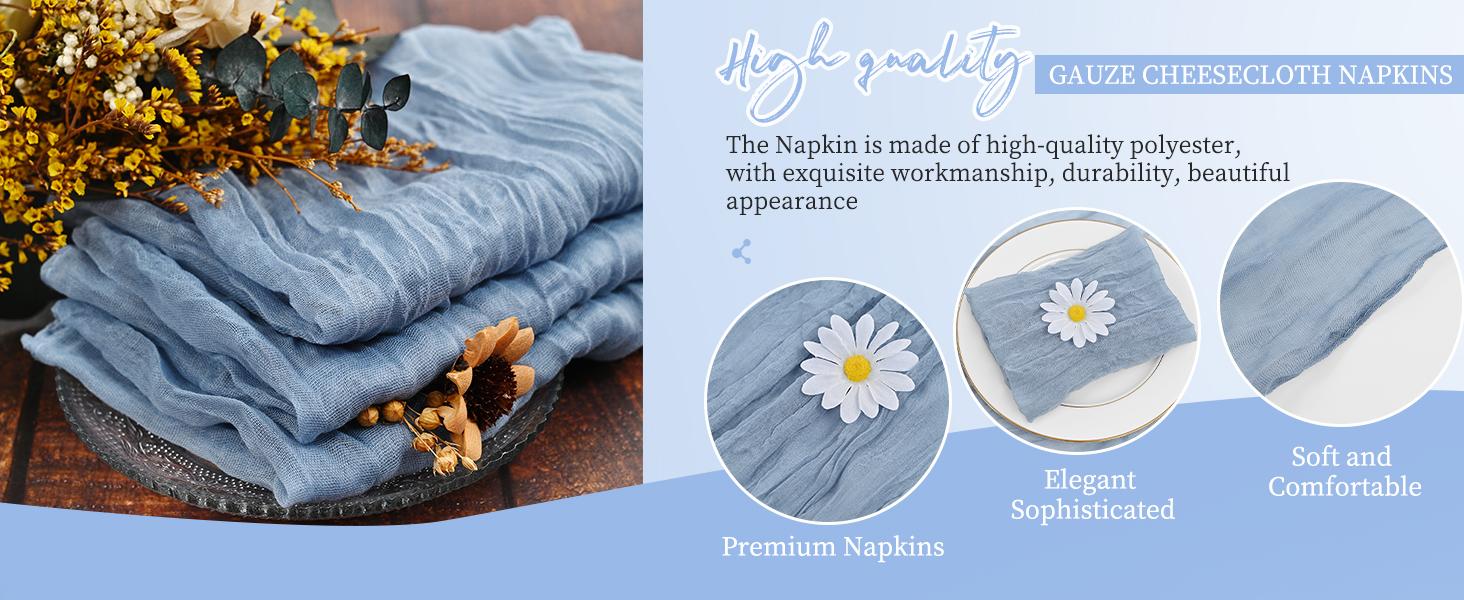 FANI 42/60/84/100 Pack Gauze Cheesecloth Napkins Wrinkled Table Napkins Soft Cotton Cloth Napkins Rustic Decorative Napkins for Weddings Party Dinner Table Everyday Use, 20 x 20 Inch Tableware Decorations Supplies Decorations Supplies