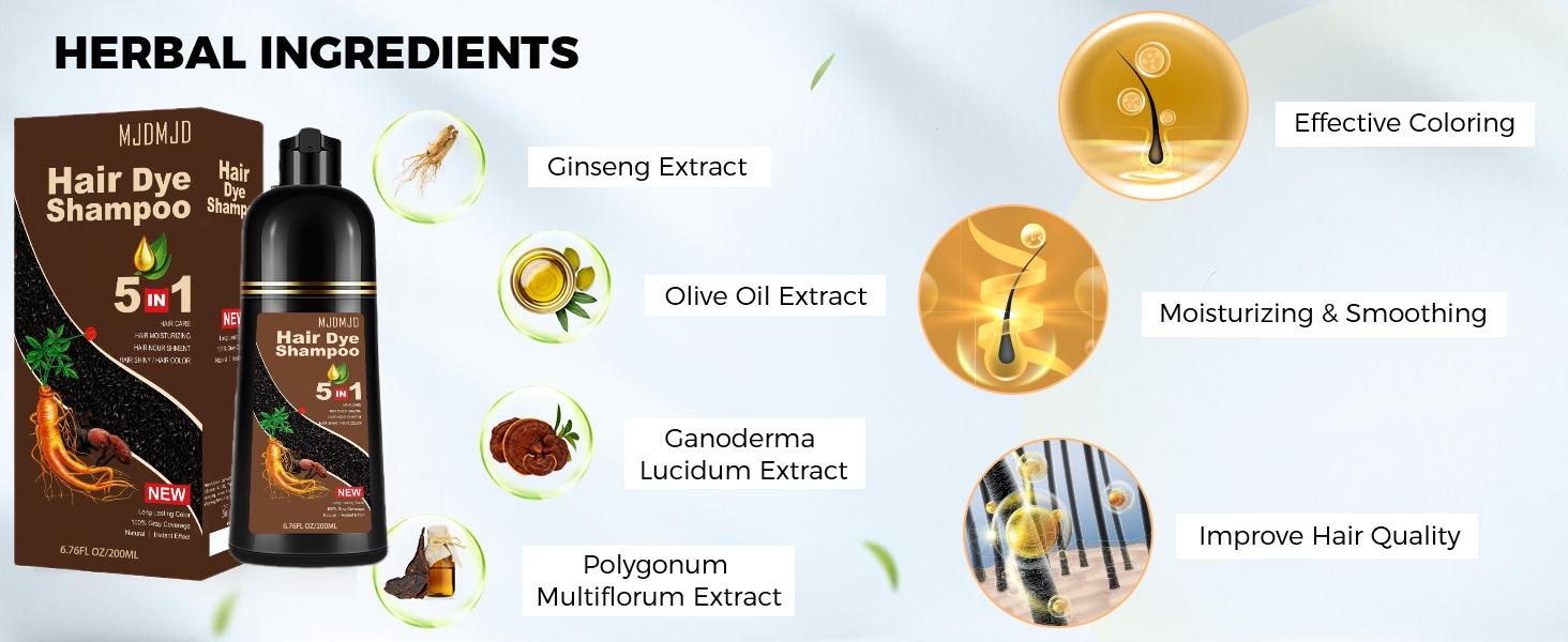 5 in 1 Red Wine Hair Color Shampoo,Quick Acting Hair Dye,New Portable Mini,Experience Pack,200 ML,Effectively Cover Gray Hair,With Ginger And Ginseng Extracts,Suitable for all Both Male And Female,Easy to carry,Haircare Unisex Formula