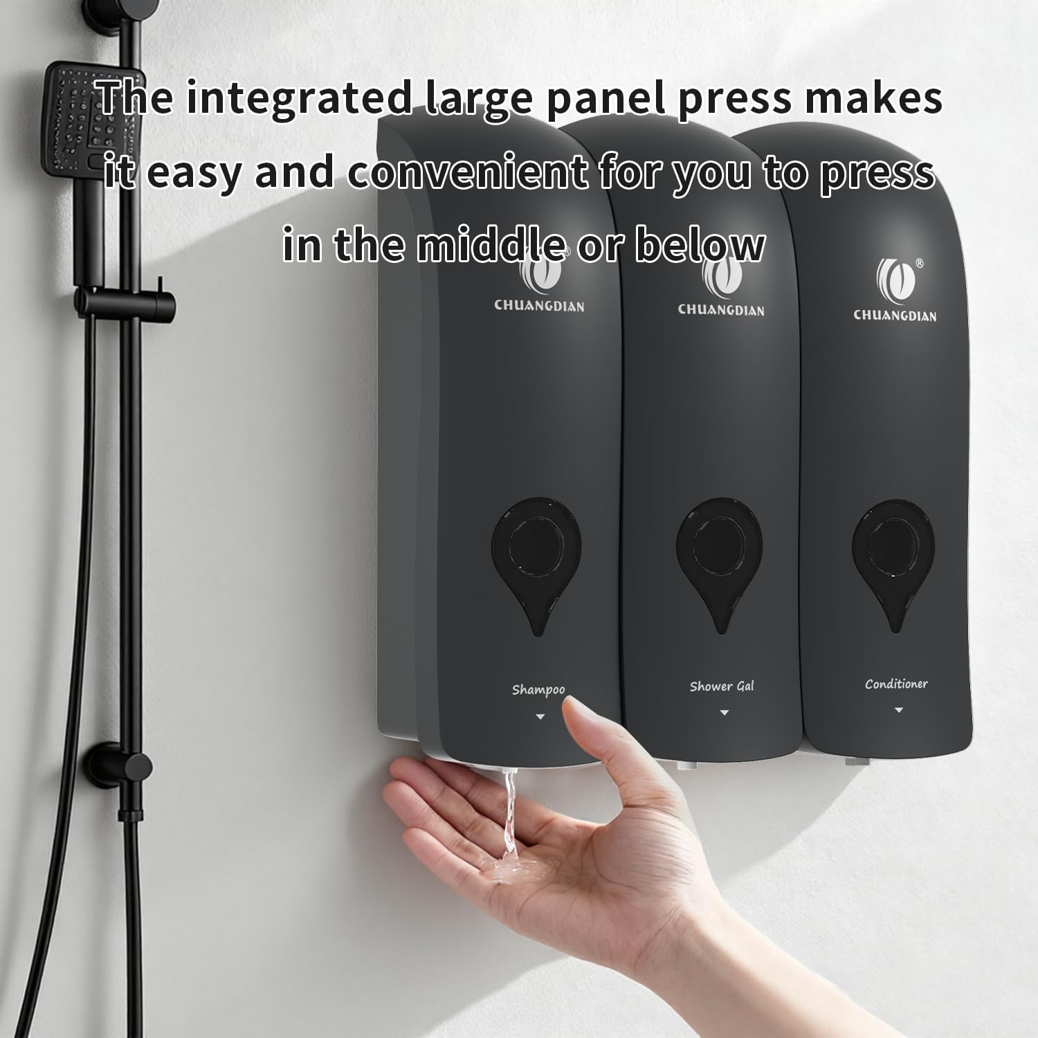 Shampoo Conditioner  Wash Dispenser, Wall-Mounted Bathroom Soap Dispenser Set of 3 (Black), Refillable Shower Soap Shampoo Dispenser for Bathroom,Kitchen,Hotel and Airbnb