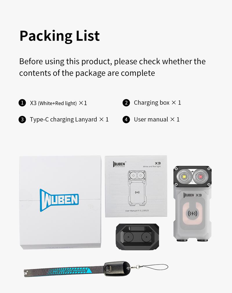 WUBEN X3 Mini Rechargeable Flashlight with Charging Base 180 Degree EDC Keychain Flashlight Twist Ip65 Waterproof Magnet Pocket Flashlight 10 Mode Type-C Lanyard for Camping, Outdoor,Inspection, Gift