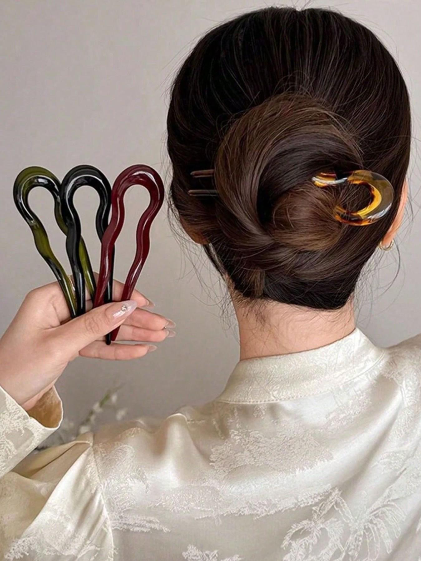 French Twist Spin Hair Forks, U-Shaped Wavy Hair Clips, Suitable For Spiral Buns, Tortoiseshell, Fashionable Flexible & Durable Women Hair Accessories