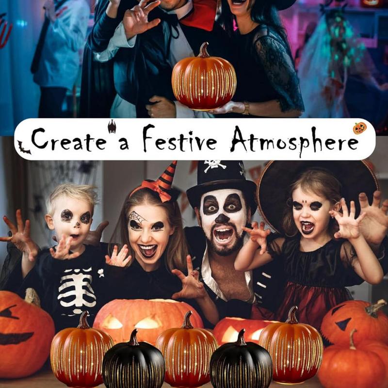 Starry Night Pumpkins,Cherishous Twinkle LED Light Pumpkins,Set of 2 Timer Lighted Sparkling Starry Night Glass Pumpkins,Fall Halloween Decorations for Indoor Bedroom Hallway(Black+Orange,Medium)