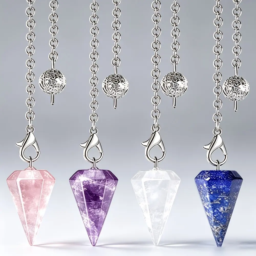 8pcs Natural Stone Crystal Hexagonal Pendulum Set, Chakra Balancing Pocket Guardian, Amethyst Rose Quartz Quartz Lapis Lazuli Magic Gift