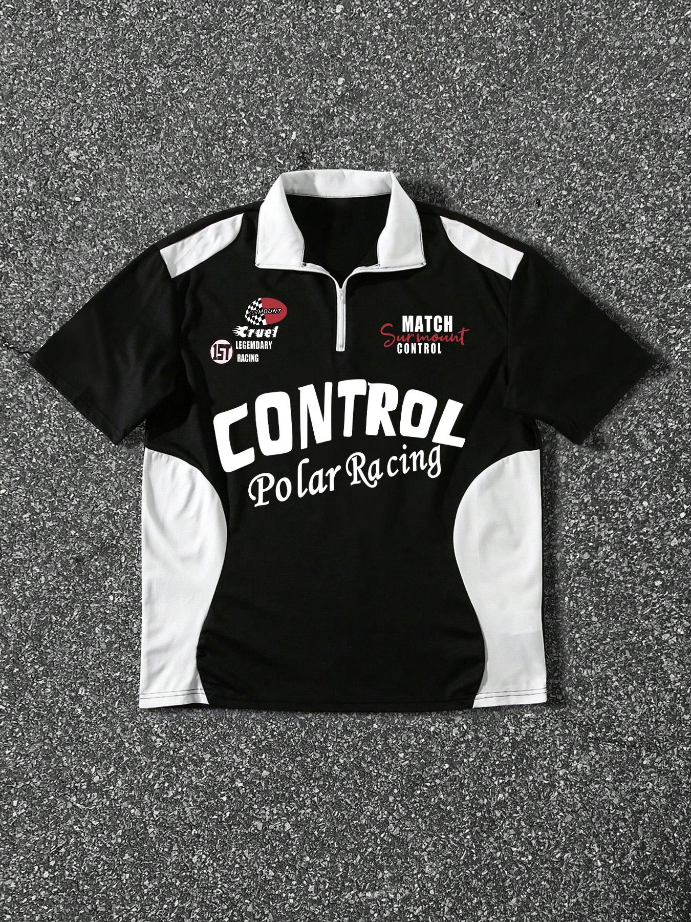 Men's Patchwork Half-Zip Polo Shirt, Racing Style Trendy Design, Perfect for Daily Wear or Unique